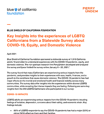 Key insights into the experiences of LGBTQ Californians from a statewide survey about COVID-19, Equity, and Domestic Violence
